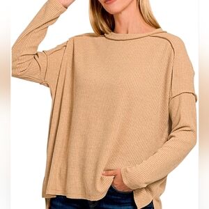New Zenana Tan Ribbed Sweater Size S M L XL